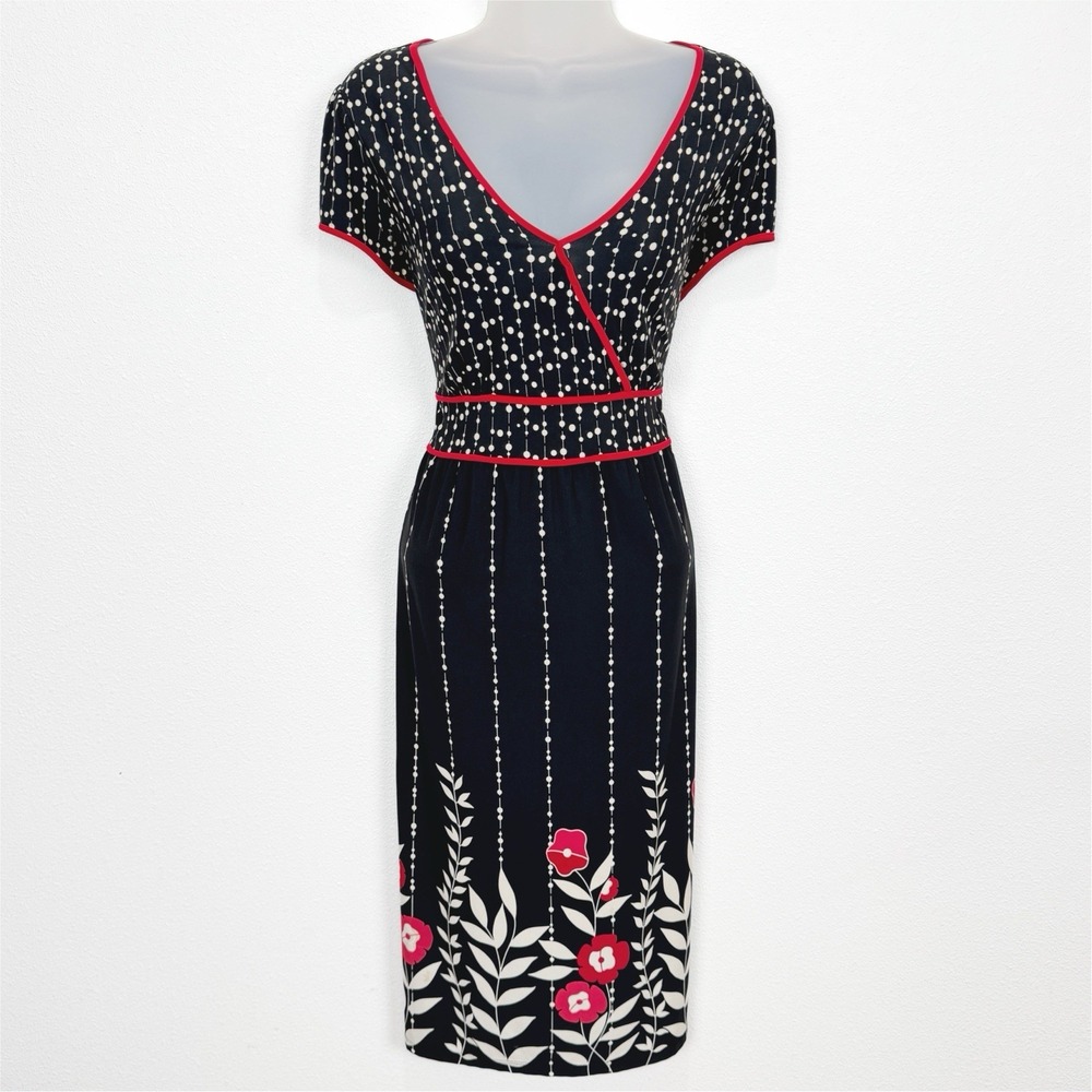 Vtg Apt. 9 Dress Womens‎ Medium Black Red Poppies Preppy Phoebe Friends Y2K 90s